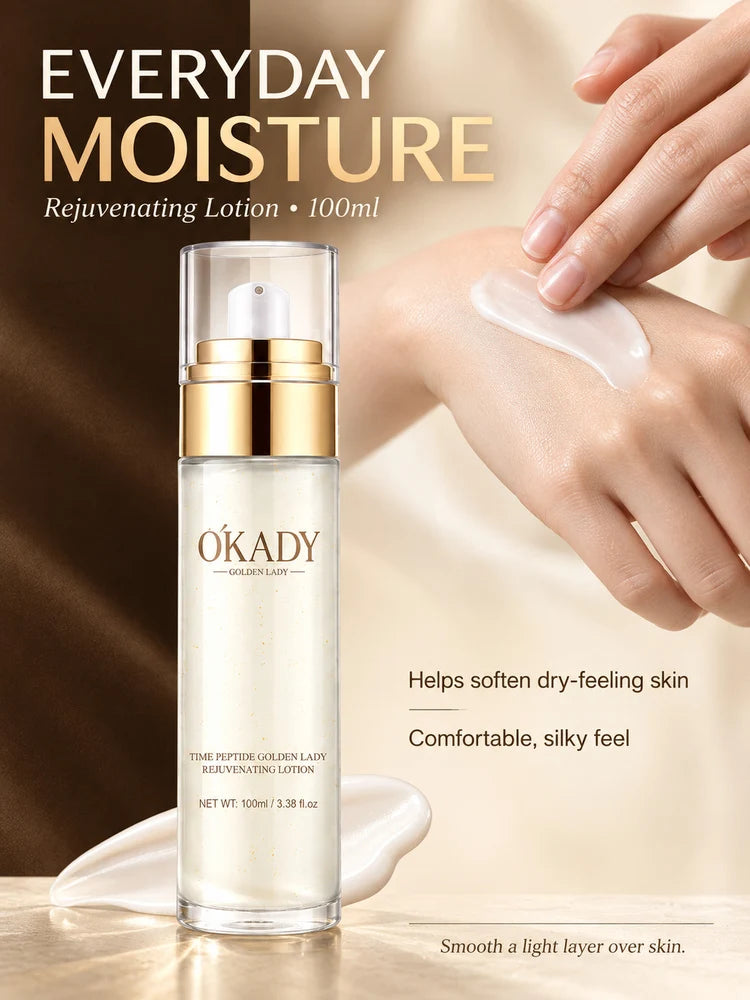 OKADY 10-Piece Peptide Skincare Set for Women, Hydrating & Moisturizing Face Care Kit with Cleanser, Toner, Serum x3, Lotion, Eye Cream, Face Creams and Eye Mask, Daily Skin Care Routine in a Gold Gift Box, Birthday, Christma
