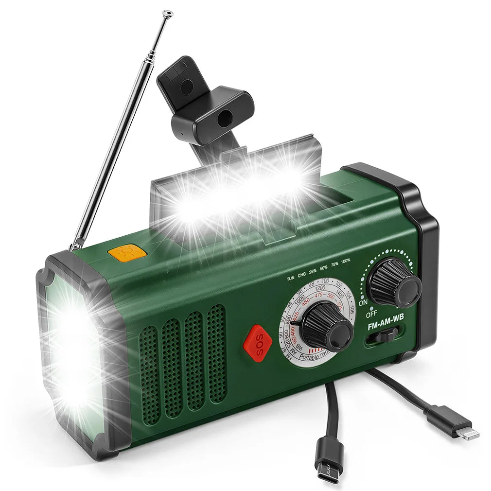 Solar Hand Crank FM AM WB Radio Portable Emergency Flashlight Rechargeable