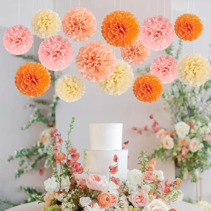 Orange Beige Boho Pom Pom Flower Fall Thanksgiving Banner Heart Tassel Garlands Balloons Hanging Autumn Harvest Wedding Decor