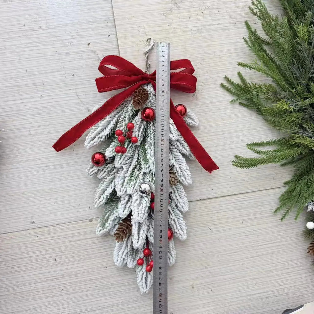 50cm LED Artificial Garland Stair Wreath Red Bow Knot Prelit Christmas Wreath Garland Pine/Bow for Front Door Wall Window Stair