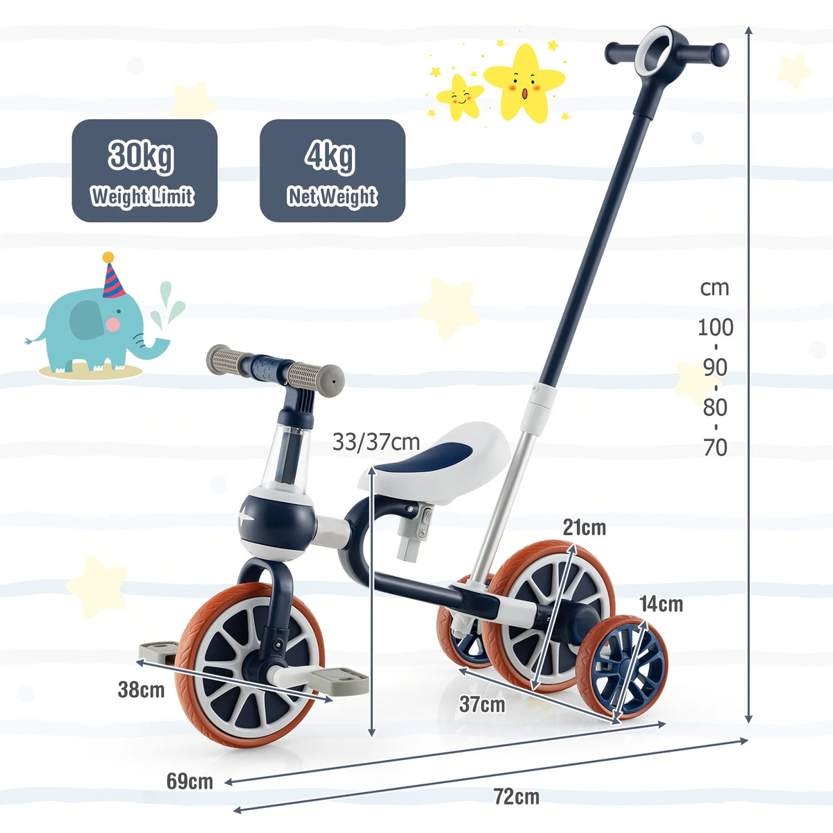 DORTALA 4 in 1 Kids Tricycle Toddler Balance Bike Adjustable