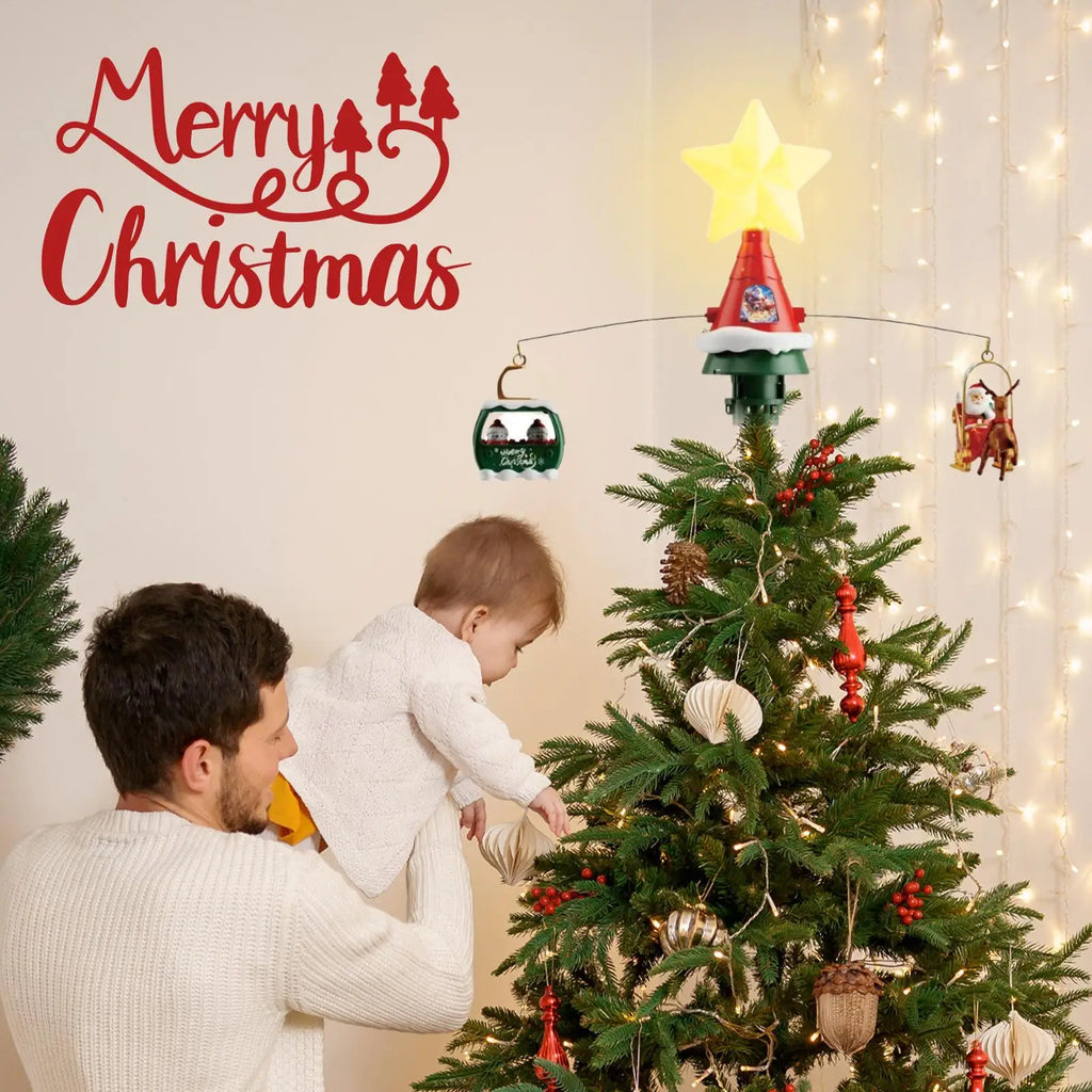 Rotating Santa Sleigh Christmas Tree Topper with Music & Lights