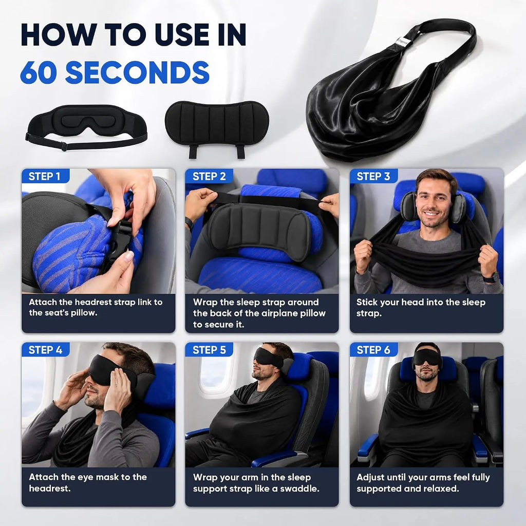 3-in-1 Adjustable EyeMask Airplane Sleep Support System Travel Pillow Multi-Use Office And Home Comfortable Pillow for Traveling