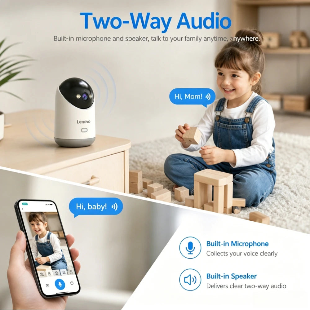 Lenovo 5MP Indoor Smart Security Camera 2.4G 5G WiFi Wireless PTZ IP Cam Two‑Way Talk Night Vision Motion Alert Pet Baby Monitor