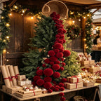 4.9ft Christmas Velvet Balls Wreath Ornaments Bamboo Baskets Hanging Decorations Fireplace Mantel Holiday Party Christmas Tree