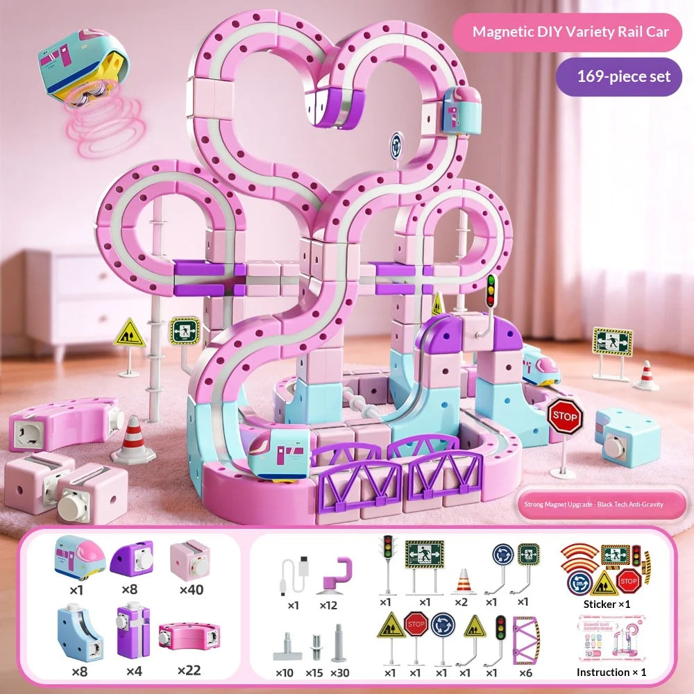 Magnetic Track Building Set with Anti-Gravity Vehicles