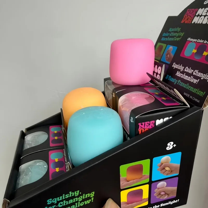 New Needoh Mello Mallo Uv Light Reactive Squish Toy Marshmallow Texture Slow Rising Squeeze Fidget Toy Sunlight Color Change