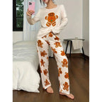 This year's new women's Doz Lane Gingerbread Man print casual Christmas pajama set