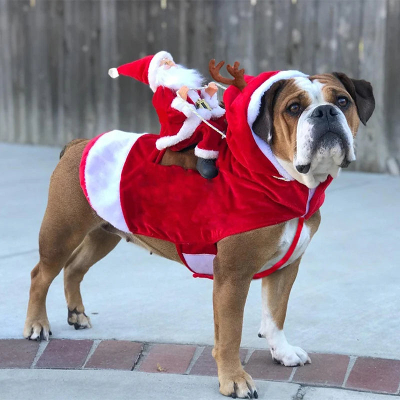 Pet Dog Christmas Santa Claus Riding Dog Costume Christmas Clothes Claus Rider Outfit With Hat Riding Deer Costume Pet Supplies
