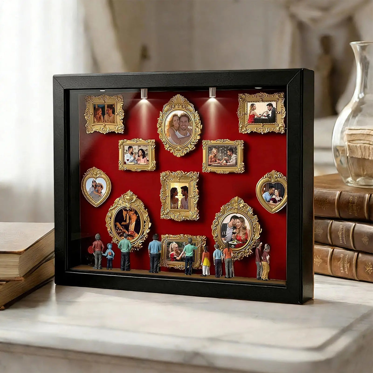 Memory Photo Display Case with  11 Pieces Miniature Photo Frame with 8 Figurines .