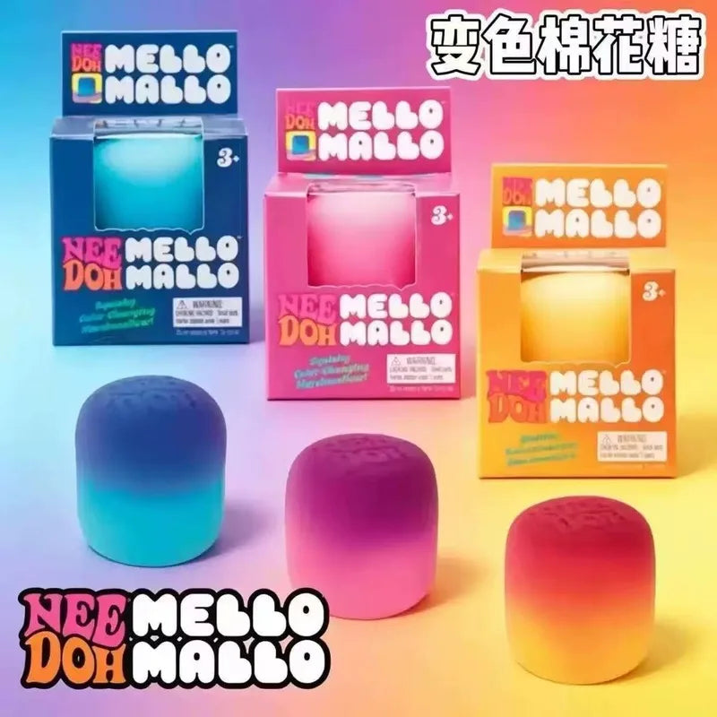 New Needoh Mello Mallo Uv Light Reactive Squish Toy Marshmallow Texture Slow Rising Squeeze Fidget Toy Sunlight Color Change