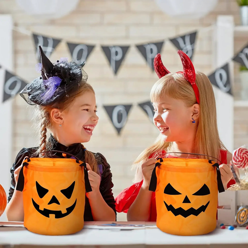 1-20PCS Halloween Pumpkin Tote Bag LED Light Up Handle Reusable Trick or Treat Candy Bag for Kids Party Decor Gift Present