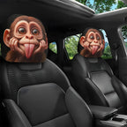 Cute and funny tongue-sticking macaque breathable car headrest cover 2pcs, festival gift, car interior parts, flexible design