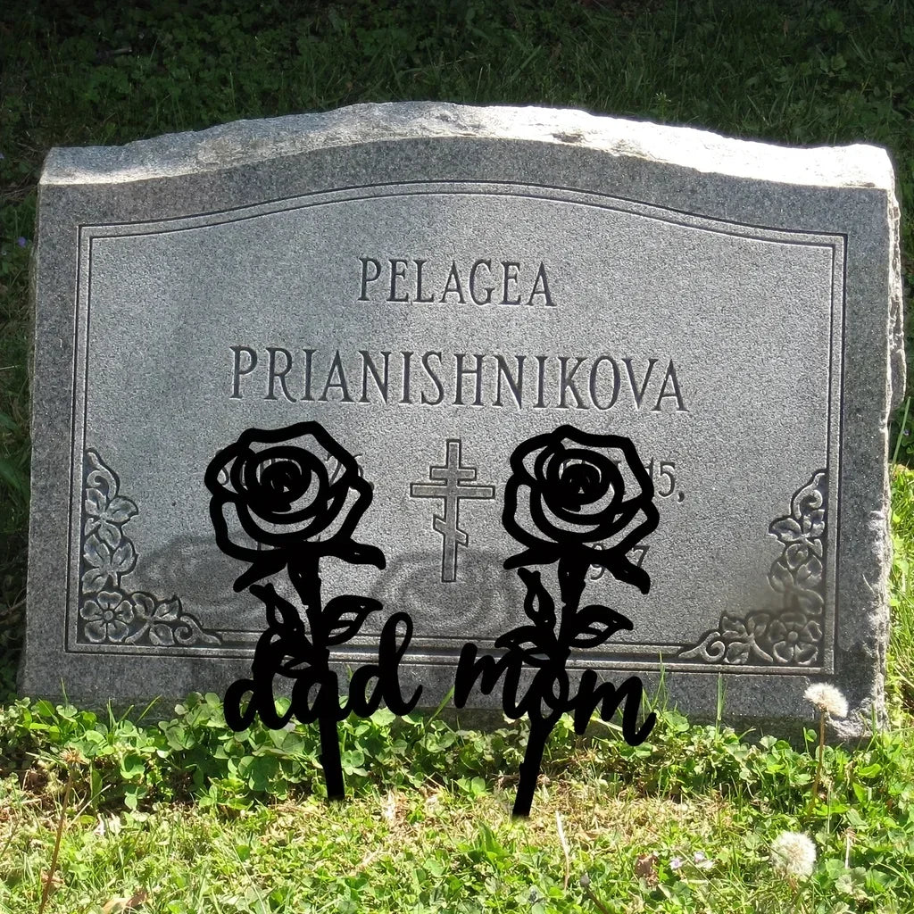 Rose Shaped Memorial Garden Stake, Grave Marker, Sympathy Yard Decor, Tinplate Iron, 8x8 Inch