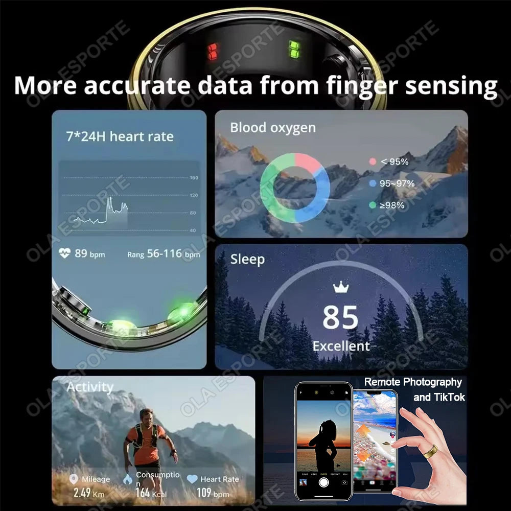 2026 Smart Ring Blood Pressure Heart Rate Sleep Monitoring