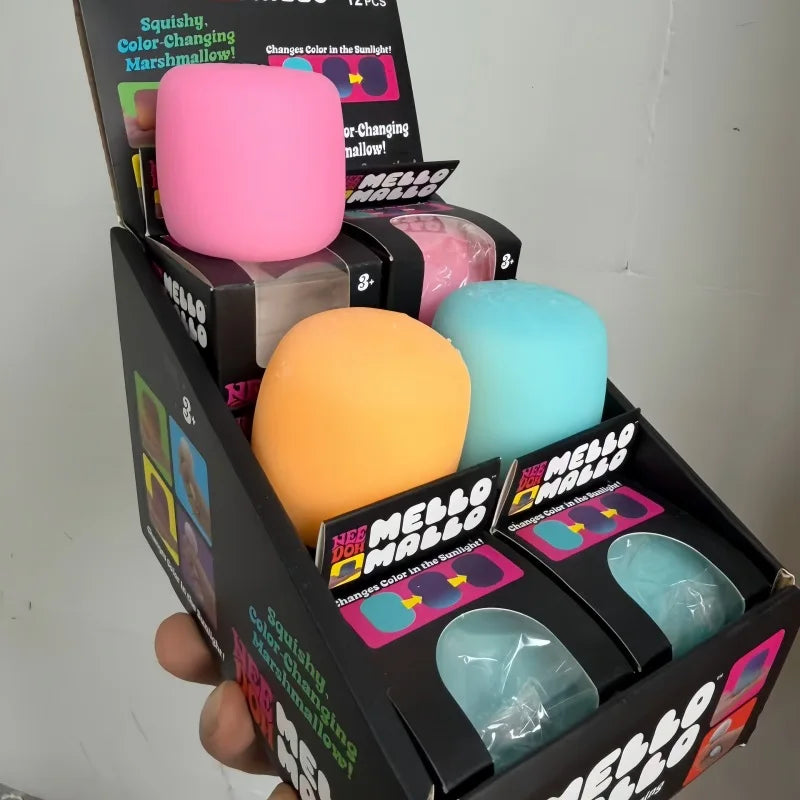 New Needoh Mello Mallo Uv Light Reactive Squish Toy Marshmallow Texture Slow Rising Squeeze Fidget Toy Sunlight Color Change