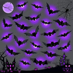 Halloween Bat/Spider Decor Night Light 3D Purple/Green Lights Wall Sticker for Self-adhesive Decor Halloween Party Decoration