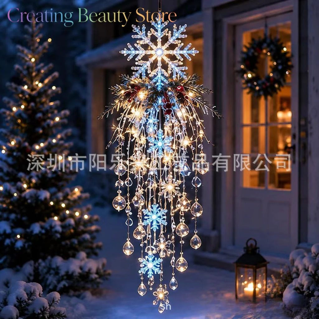 Glow Hanging Ornament Christmas Snowman Elk Ice Crystal Light Hanging Decoration