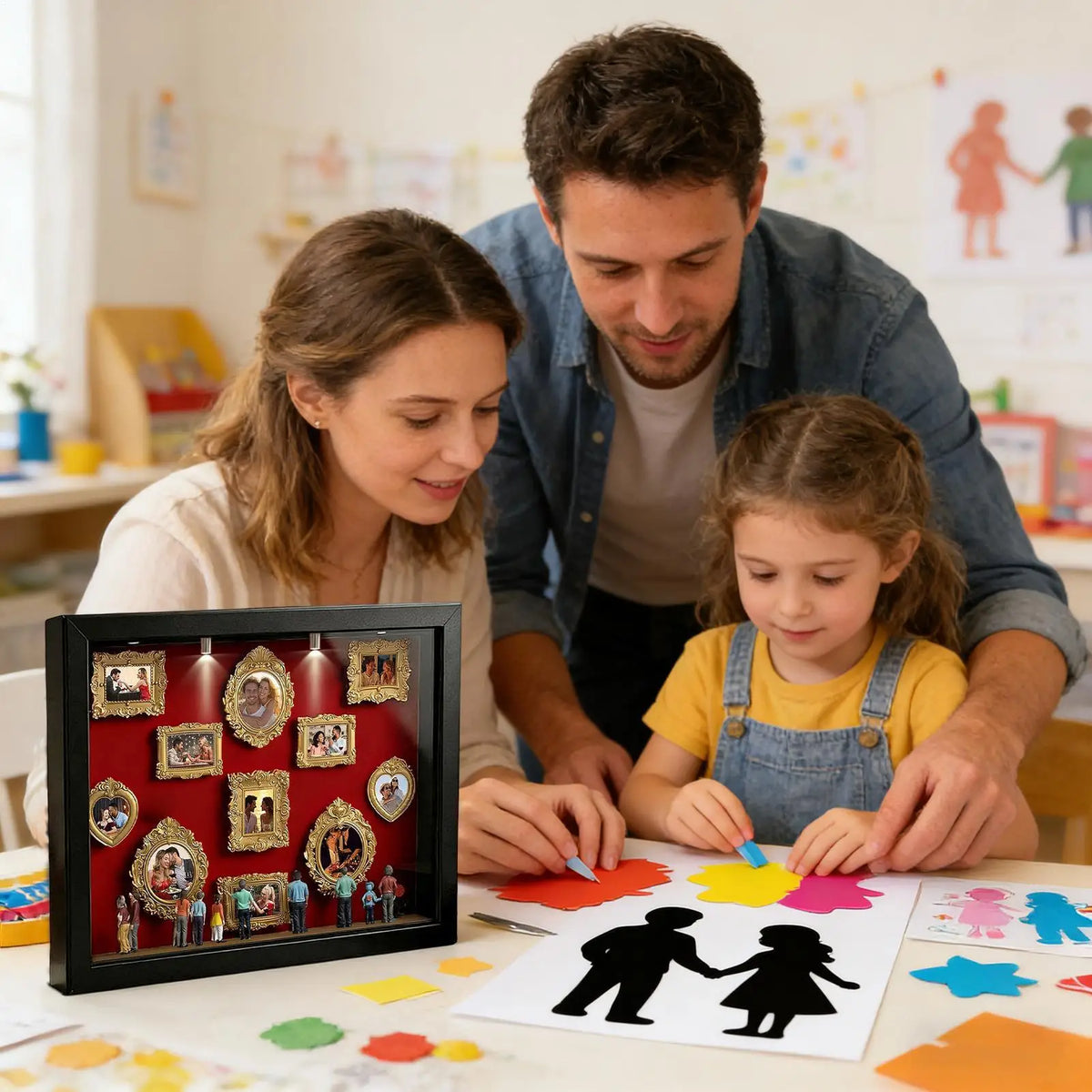 Memory Photo Display Case with  11 Pieces Miniature Photo Frame with 8 Figurines .