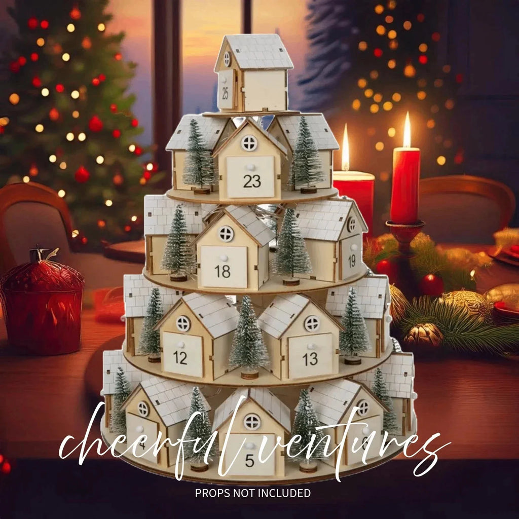 Wooden Christmas Advent Calendar 24, Days House Shape Countdown Ornament, Xmas Tree Decoration Gift For, Kids Home Party Decor