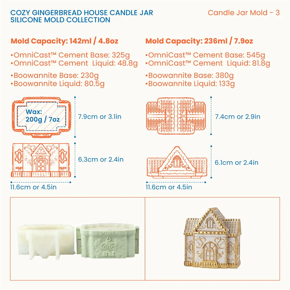 Cozy Gingerbread House Candle Jar with Lid Concrete Silicone Mold Collection Christmas Home Decoration