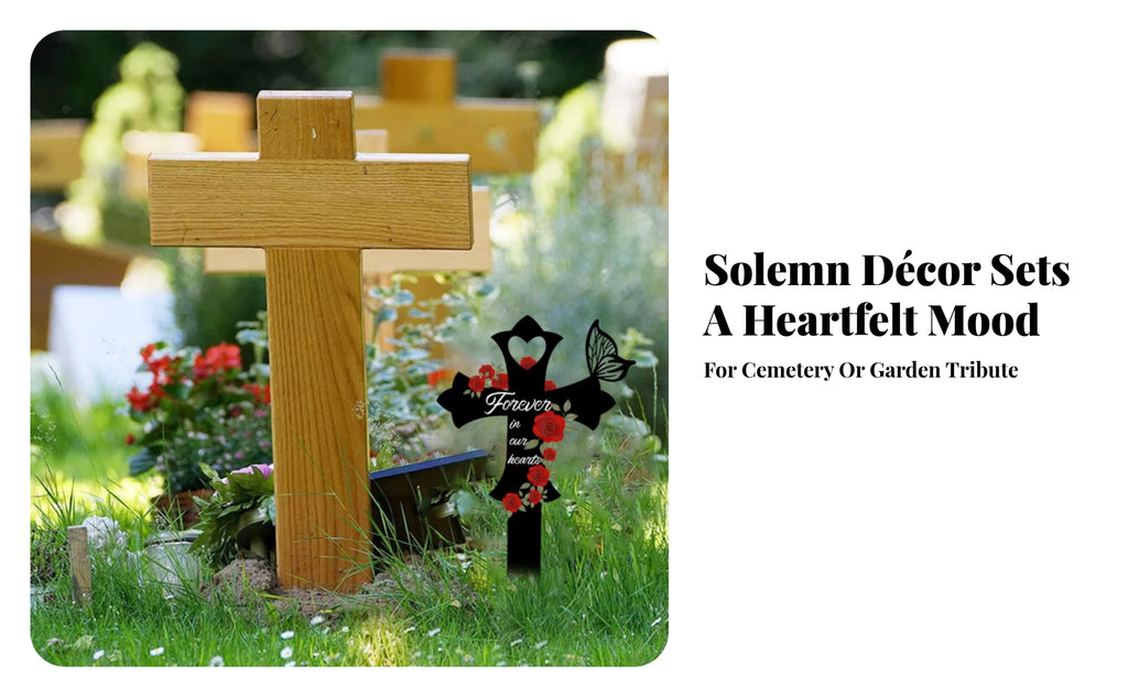 Cross Memorial Stake Outdoor Use Rose Memorial Stake Metal Grave Marker Easy Ground Insert Sympathy Gift for Courtyard