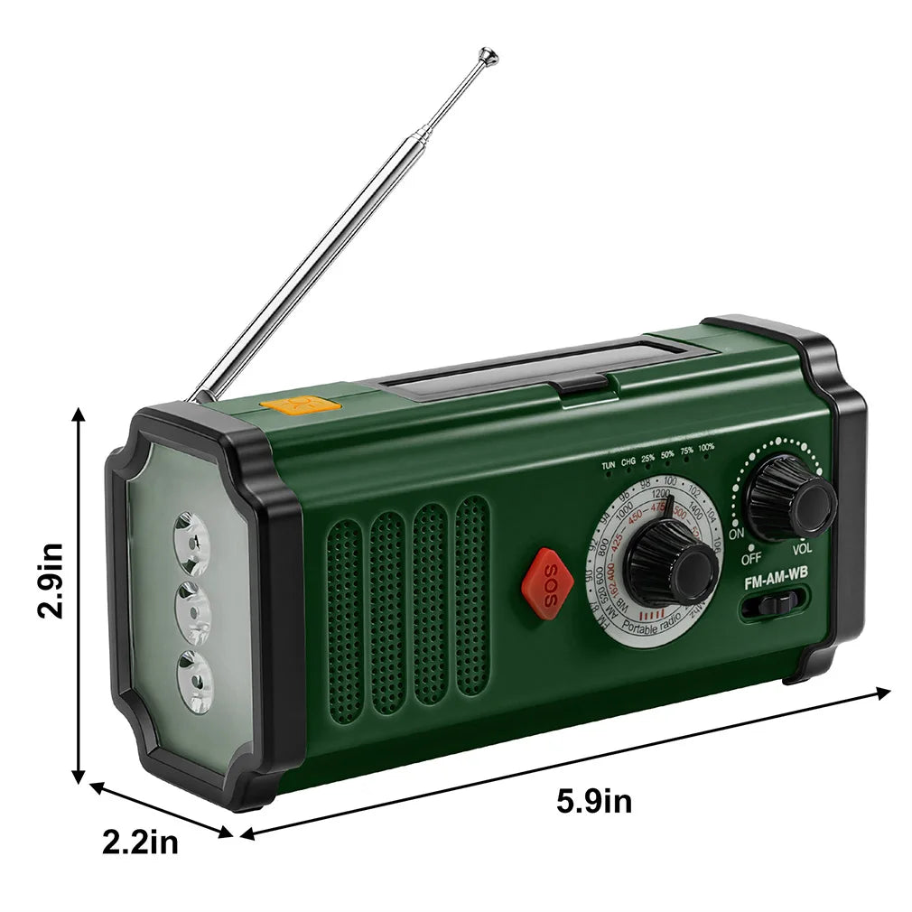 Solar Hand Crank FM AM WB Radio Portable Emergency Flashlight Rechargeable