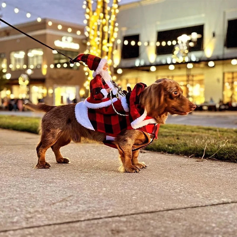 Pet Dog Christmas Santa Claus Riding Dog Costume Christmas Clothes Claus Rider Outfit With Hat Riding Deer Costume Pet Supplies