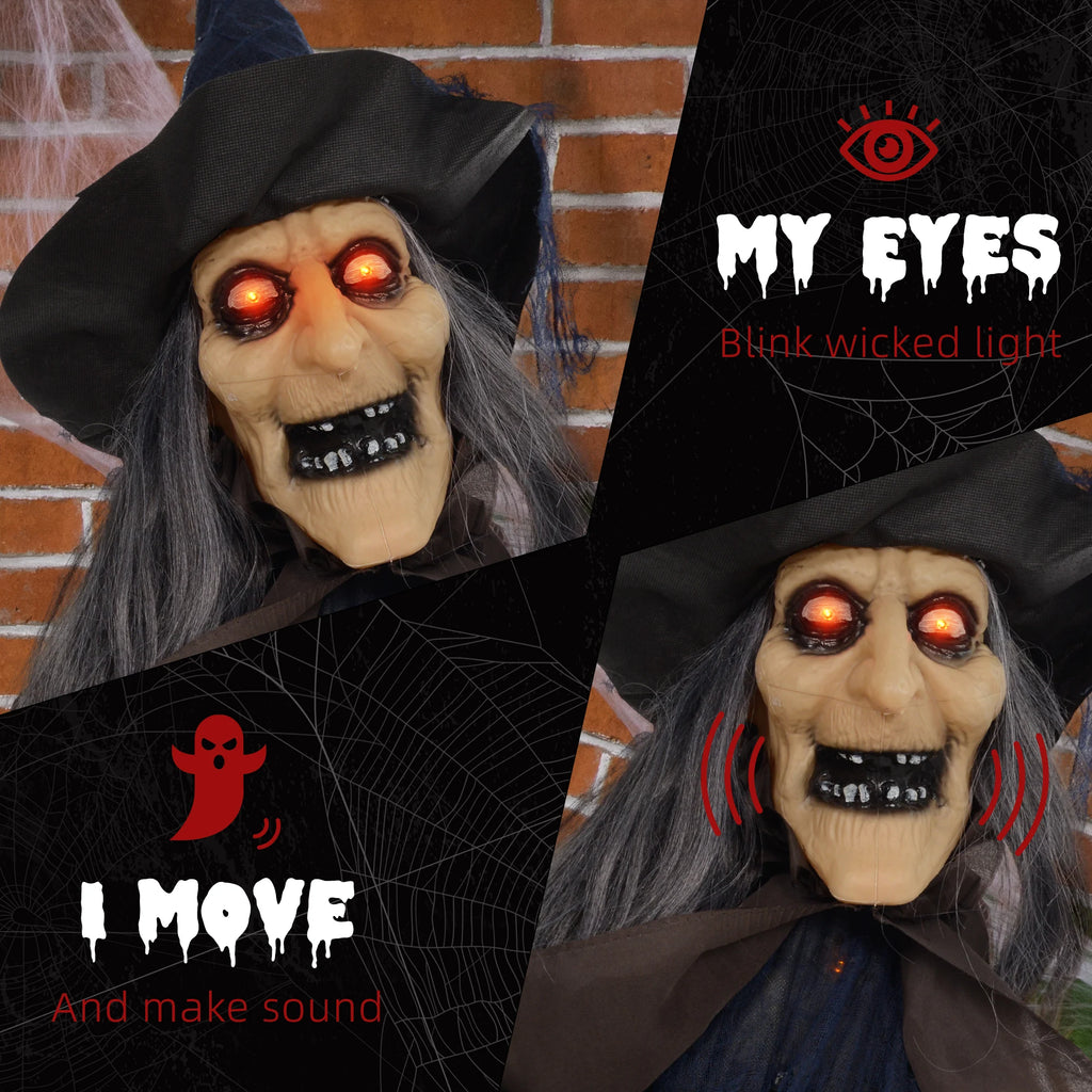 HOMCOM Animated Halloween Witch Prop with Light-Up Eyes – 107cm