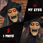 HOMCOM Animated Halloween Witch Prop with Light-Up Eyes – 107cm
