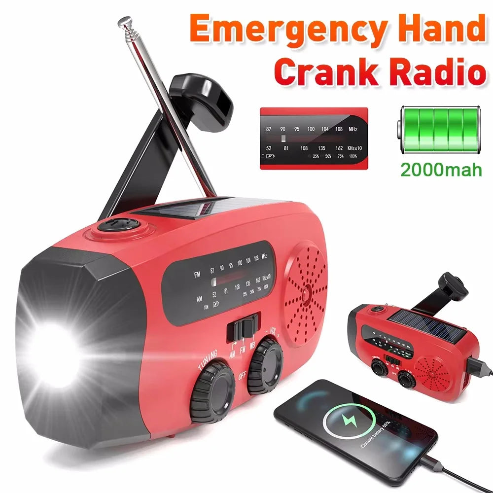 Multifunctional Solar Hand Crank Radio FM AM WB  Flashlight Power