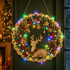 DIY Diamond Art Christmas Wreath 25cm With LED String Light Double‑Sided Printed One Side Diamond Sticking Xmas Hanging Wreath