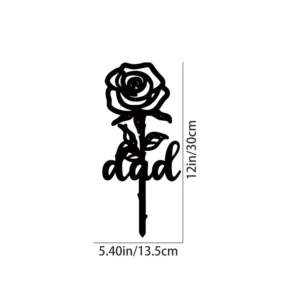 Rose Shaped Memorial Garden Stake, Grave Marker, Sympathy Yard Decor, Tinplate Iron, 8x8 Inch