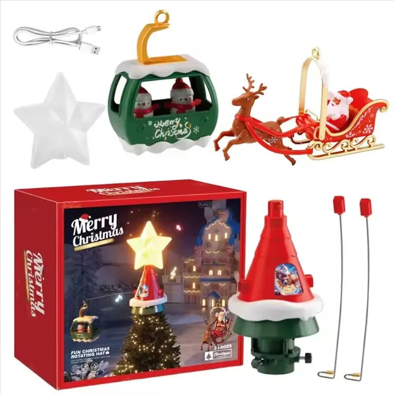 Rotating Santa Sleigh Christmas Tree Topper with Music & Lights