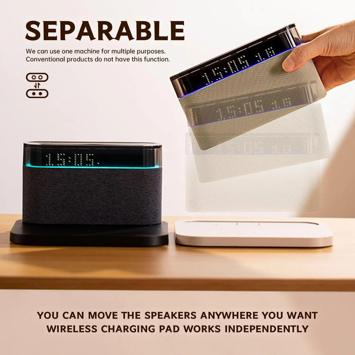 6-in-1 Bluetooth Alarm Clock – Wireless Charger, Speaker Night Light (3 Colors) for IPhone, Apple Watch, AirPods  iphone charger