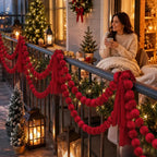 Christmas Hanging Ball Garland Red Cloth Ball String DIY Xmas Tree Window Hanging Decor Smooth Soft Fabric Balls Party Supply