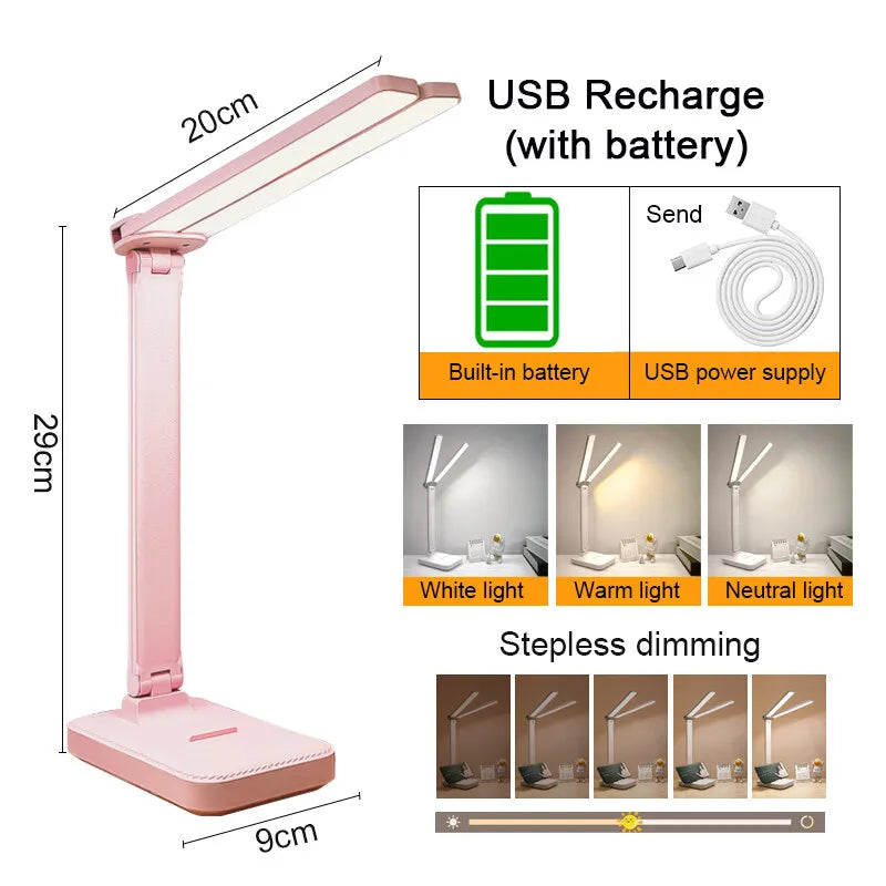 USB Desk Lamp 3 Levels Dimmable Touch Night Light USB Rechargeable Eye Protection Foldable