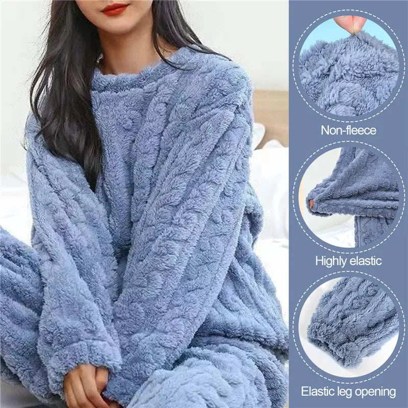 Women Coral Velvet Jacquard Pajama Set Soft Warm Winter Loungewear Comfortable Homewear for Christmas Valentine's Day Gift