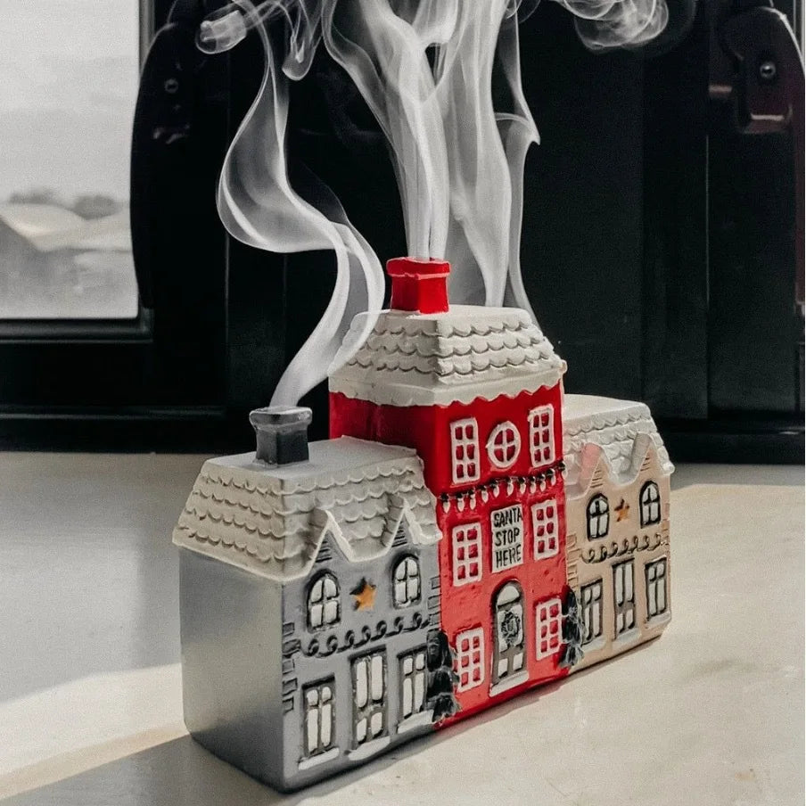 Christmas house resin wooden house snow winter incense cone burner ornament landscape decoration gift