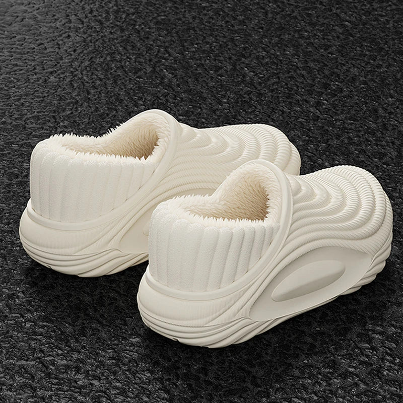 Warm Plush Waterproof EVA Indoor Slippers For Women Winter Soft Thick Bottom Non Slip Home Slippers Couple's Furry Slides