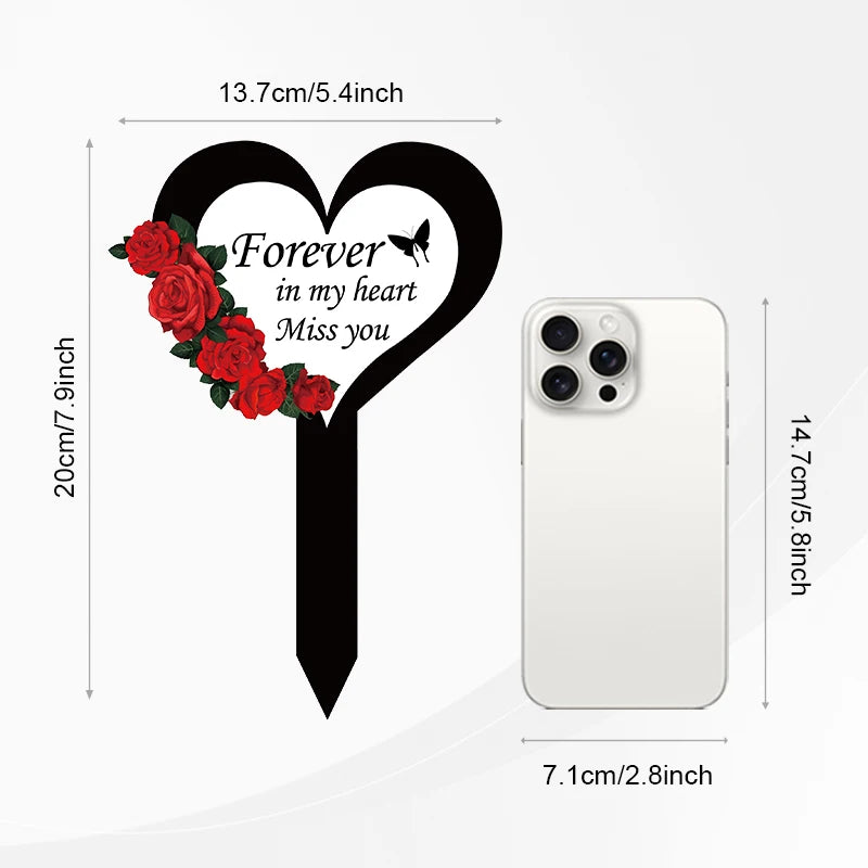 2024 Cemetery Memorial Heart Shape Stake Garden Yard Signs Grave Marker For Mom Dad Deceased Relative Grave Decorations 1PC