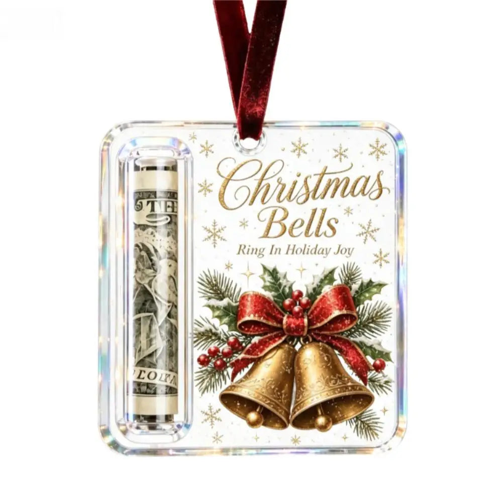 Christmas Money Holders Acrylic Hanging Money Holder Ornaments Christmas Tree Snowman Elk Hanging Pendant New Year Party Decor