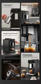 Automatic Espresso Machine with Smart Color Screen, Built-in Grinder & Steam Wand, 20Bar Pressure Coffee Maker for Home, Cappucc