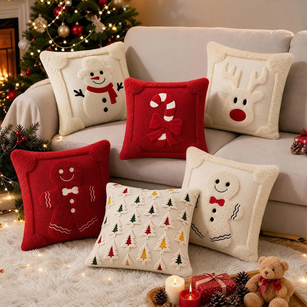 Christmas Pillow Cover Plush Soft Cushion Cover Candy Cane Pattern Decorative Throw Pillow Case Xmas Home Cozy Winter Sofa Decor