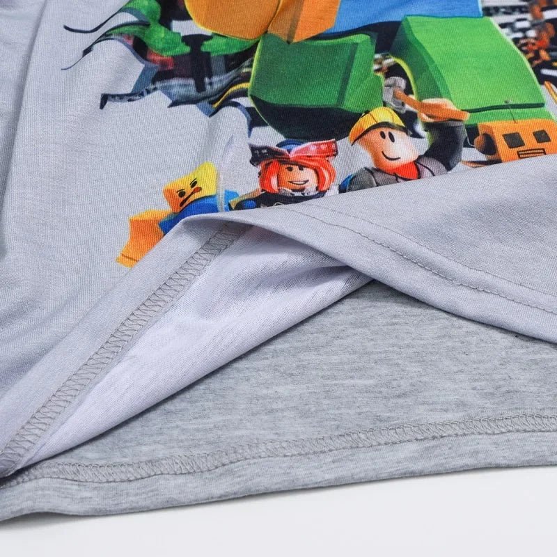 Game ROBLOX Figure Cartoon Print Fashion Set Short Sleeve T-Shirt and Shorts Combo Anime-Inspired Cotton Tees for Birthday Gift