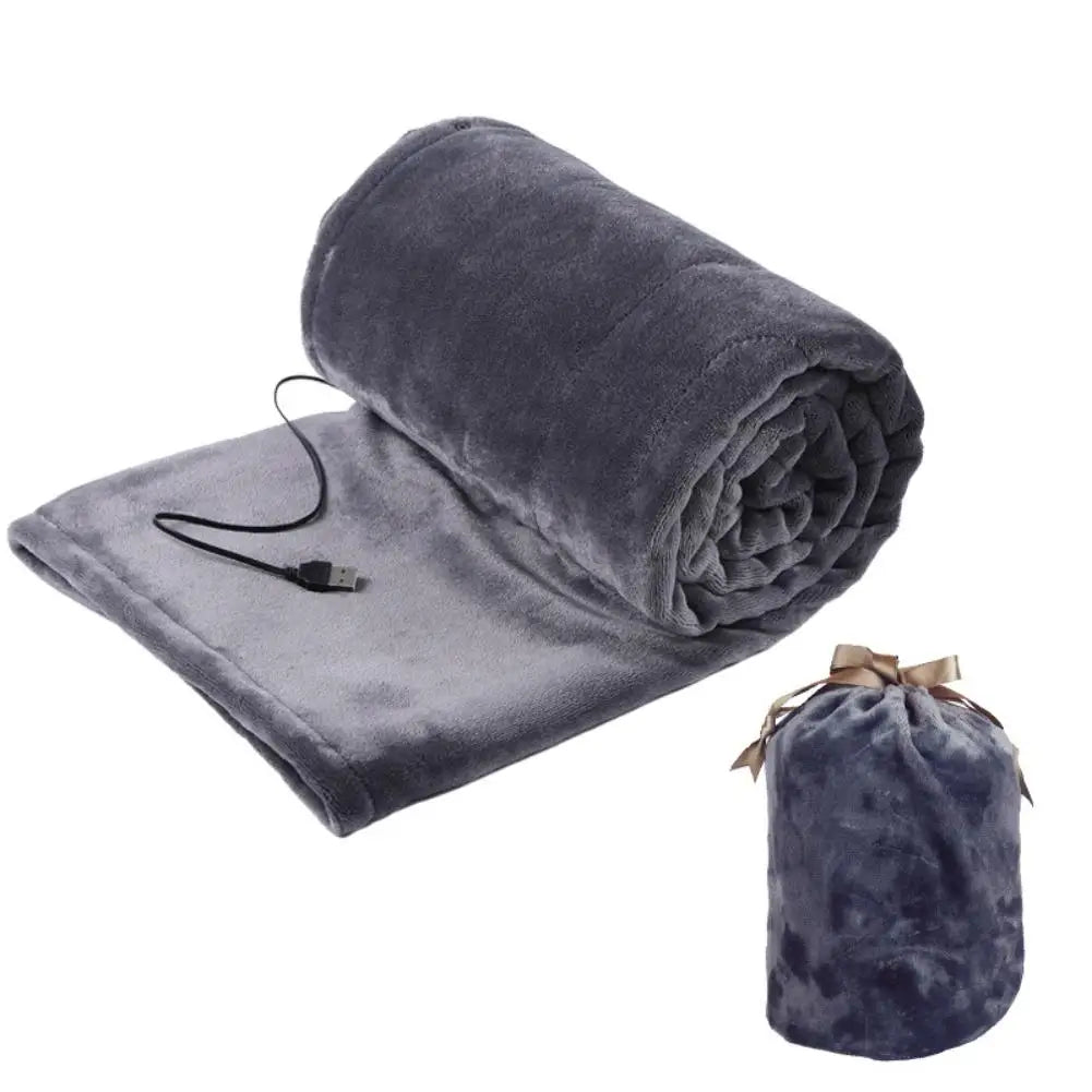 USB Heated Blanket With Storage Bag 160x85cm Coral Velvet Shawl Wearable Electric Blanket Winter Body Warmer for Home Office Car