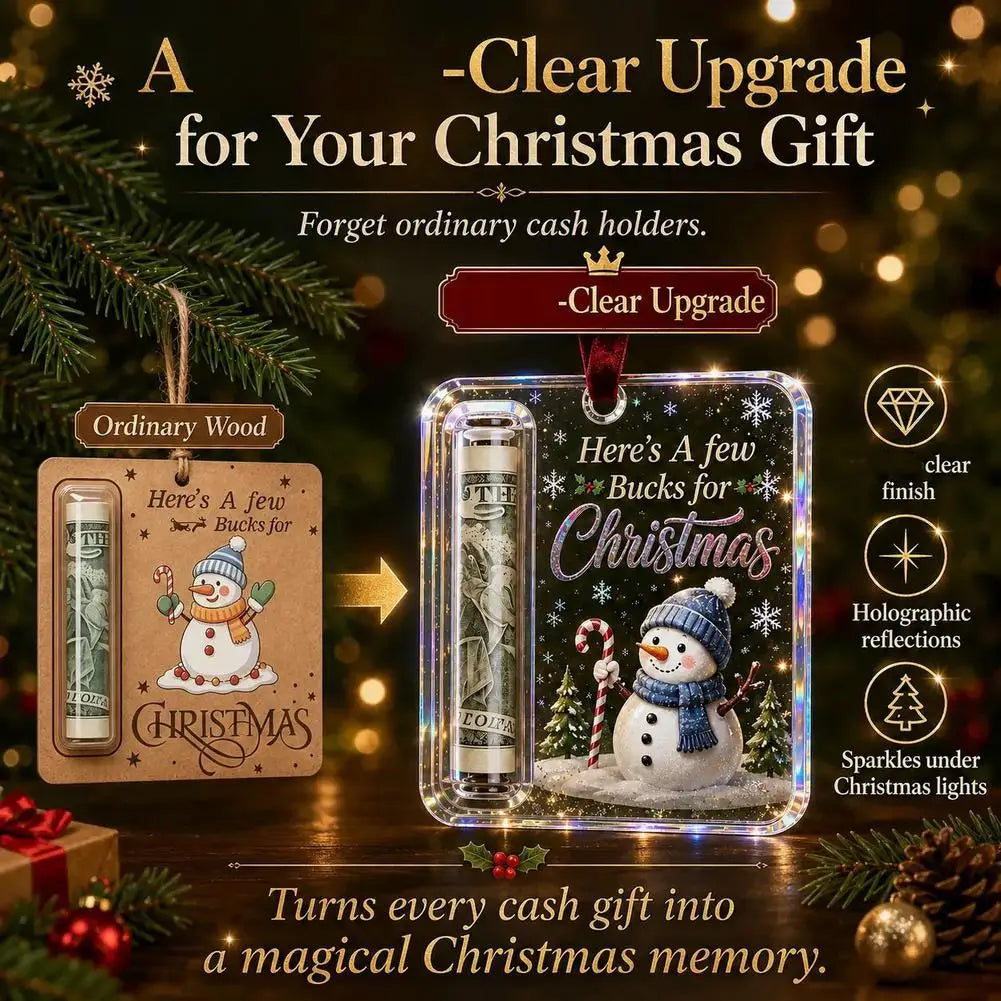 Christmas Money Holders Acrylic Hanging Money Holder Ornaments Christmas Tree Snowman Elk Hanging Pendant New Year Party Decor