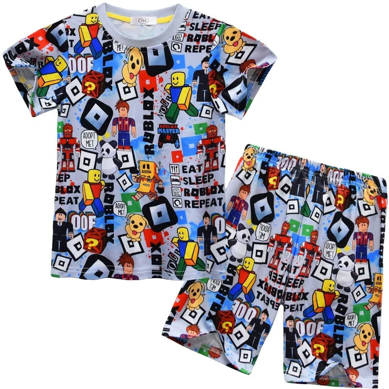 Game Roblox Figure Anime Cartoon Pajamas Suit Short Sleeve Home Clothing Pajamas Suit Birthday Gifts