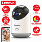 Lenovo 5MP Indoor Smart Security Camera 2.4G 5G WiFi Wireless PTZ IP Cam Two‑Way Talk Night Vision Motion Alert Pet Baby Monitor