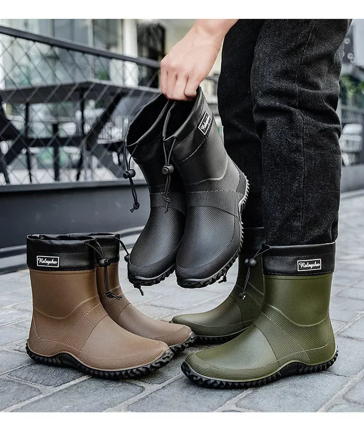 Men Rain Boots Fashion Mid-calf Rubber Boot Outdoor Waterproof Garden Work Shoe Non Slip Fishing Rubber Galoshes Men Rubberboots